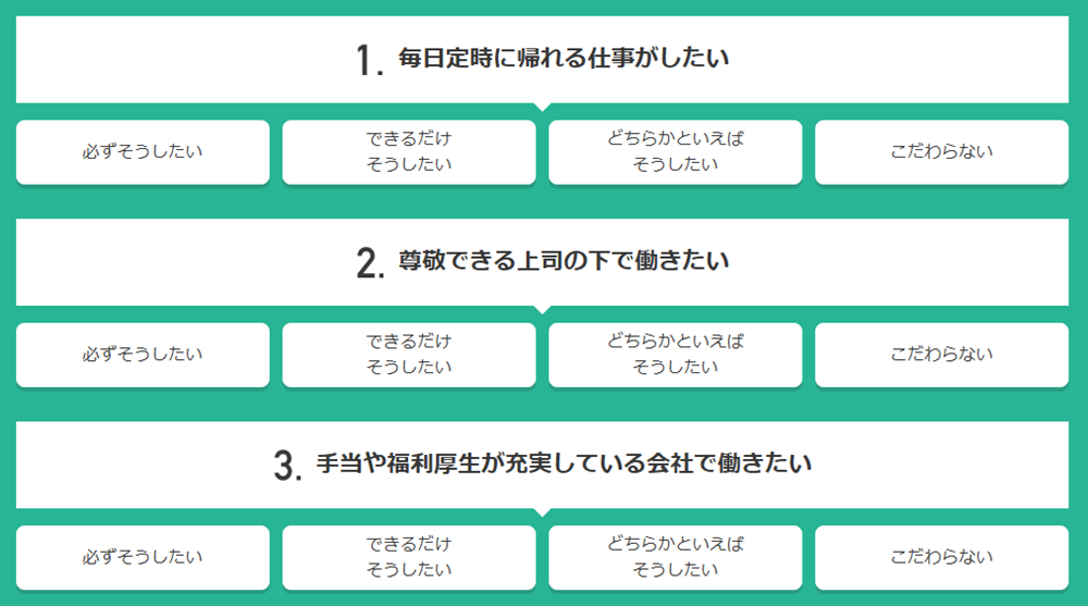 リクナビNEXT適職診断の実際の診断画面